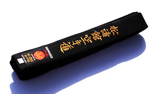 Kamikaze Karate-Gürtel 100% Baumwolle, Bestickt mit Shotokan Karate Do (in Kanji japanisch), Schwarz, 6/310 cm von Kamikaze