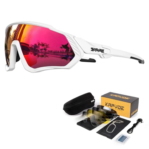 KAPVOE Polarisations-Fahrradbrillen,5 austauschbare Gläser,Unisex-Sportsonnenbrillen für Männer und Frauen,geeignet für Radsport,Mountainbiken,Laufen,Angeln,Rudern,Golf 08 von KAPVOE