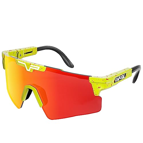 KAPVOE Polarisierte Sport-Sonnenbrille, UV400 Schutz, verstellbare Fahrrad-Sonnenbrille für Männer und Frauen, Baseball, Laufen, Radfahren, Golf Rot Gelb 10 von KAPVOE