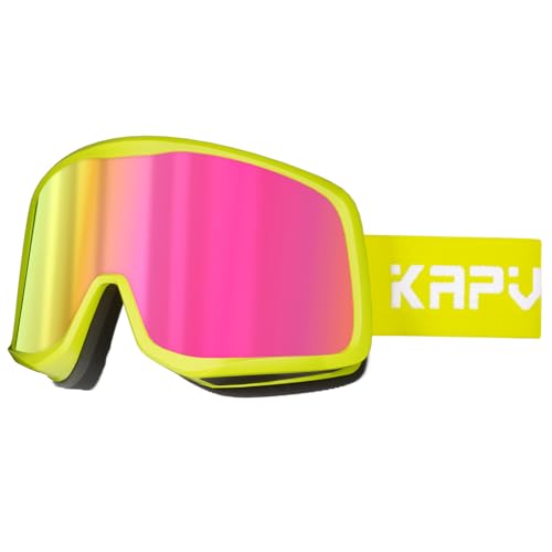 KAPVOE Skibrille Snowboard Brille für Brillenträger Herren Damen Jugend Schneebrille OTG 100% UV-Schutz Ski Goggles Kompatibler Helm Anti Fog Ski brille für Skifahren und Bergsteigen Rosa von KAPVOE
