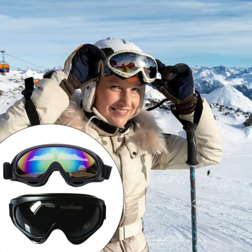 KARELLS Ski Snowboard Brille,Schneebrille zum Skifahren,2 Stück UV-Schutz Goggle,Motocross Brille Helmkompatible, Anti-Fog Skibrille,Einstellbar Windschutz UV-Schutz PC Skibrille von KARELLS