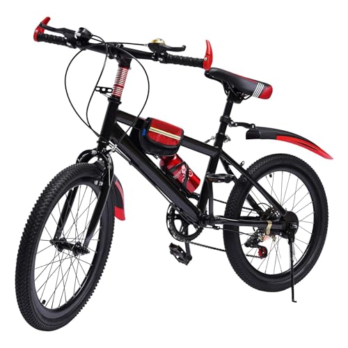 KAUITOPU 20" Kinderfahrrad, Mountainbike mit Wasserbecher-Halter Getriebe Kompass-Glocke für Mädchen Jungen Jugendfahrrad 7 Gänge Tragfähigkeit 85kg (Rot) von KAUITOPU