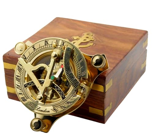 Kompass aus Messing, mit Sonnenuhr, Maritim-/Vintage-Stil, Antik-Optik, nautische Sonnenuhr und Kompass, 7,6 cm von KHUMYAYAD