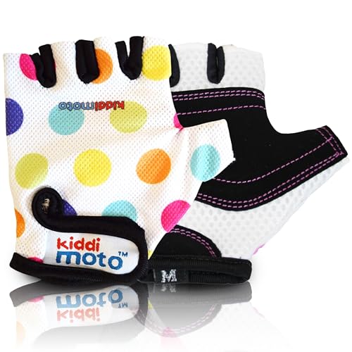 KIDDIMOTO Kinder Fahrradhandschuhe Fingerlose für Jungen und Mädchen/Fahrrad Handschuhe/Bike Kinder Handschuhe - Pastellpunkte - S (2-5y) von KIDDIMOTO