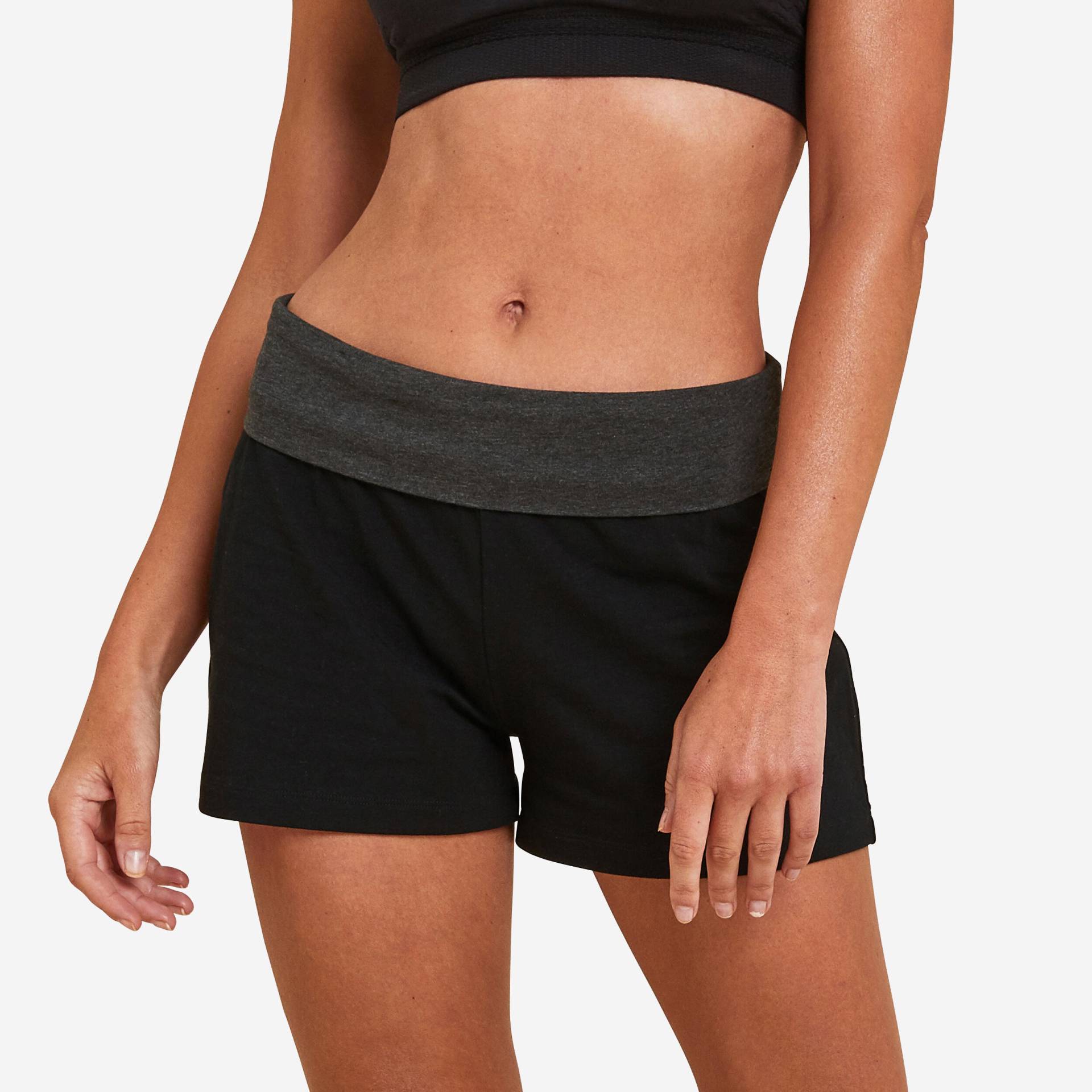 Shorts Damen Baumwolle Yoga - schwarz/graumeliert von KIMJALY