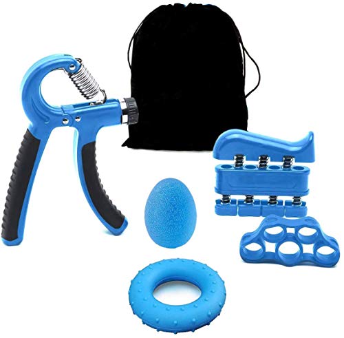 KINGCOO Handtrainer Fingertrainer 5er Set, Einstellbar Hand Trainingsgerät Unterarmtrainer Griffball (Blau) von KINGCOO