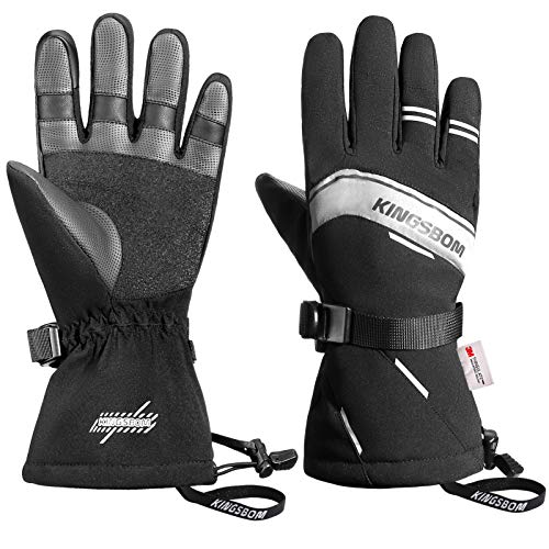 KINGSBOM Wasserdicht Ski- und Schnee-Handschuhe, 3M Thinsulate Winter Warm Touchscreen Snowboard Handschuhe für Herren & Damen - Schwarz(XXL) von KINGSBOM