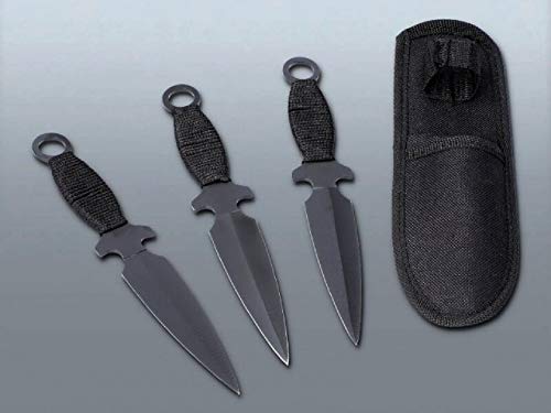 3er Black Zombie Wurfmesser Profi Kunai ca. 19cm - Throwing Knife - schnelles Werfen Messer Edelstahl - Trainingsmesser - Gürtelmesser - Wurfmesser Set inklusive Holster aus Nylon schwarz von KOSxBO
