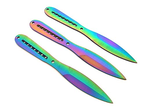 KOSxBO® 3er Effektlack Rainbow Tomahawk Wurfmesser Set - Wurfdolch 22,5 cm - Dagger - Outdoor - Jagd- Survival - Messer - inklusive Cordura Holster - Anfänger Profi Wurfmesser Throwing Knives Set von KOSxBO