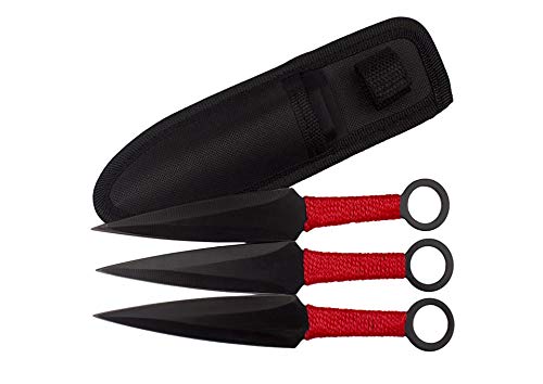 KOSxBO® 3er Naruto Wurfmesser Profi Kunai ca. 17,3 cm - Throwing Knife - schnelles Werfen Messer schwarz Edelstahl - Trainingsmesser - Gürtelmesser - Wurfmesser Set inklusive Holster aus Nylon von KOSxBO