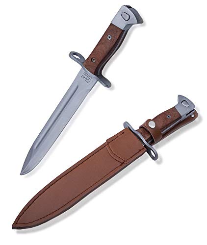 KOSxBO® Messer mit Holzgriff aus Edelstahl 31 cm lang mit Holster - Gürtelmesser - Hirschfänger - Kampfmesser aus Russland AK Bajonett 47 - von KOSxBO
