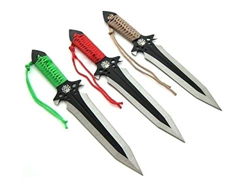KOSxBO® Set 3er Coloured Darts Wurfmesser Skull Edition hochwertige Kunai Messer inkl Nylon Scheide und Gürtelclip von KOSxBO