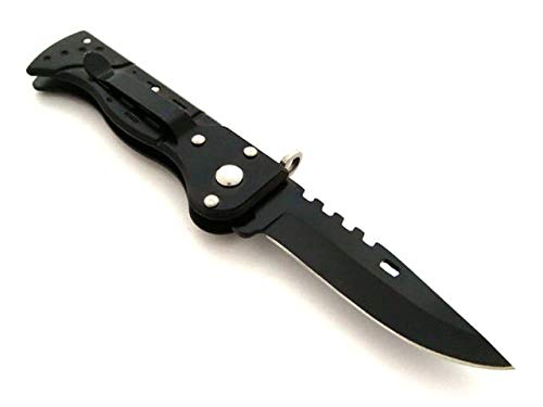 KOSxBO® schwarzes Messer klein scharf Einhandmesser - legales 16 cm Taschenmesser - Federunterstütztes Rettungsmesser - Camping Messer - Pocket Knife von KOSxBO