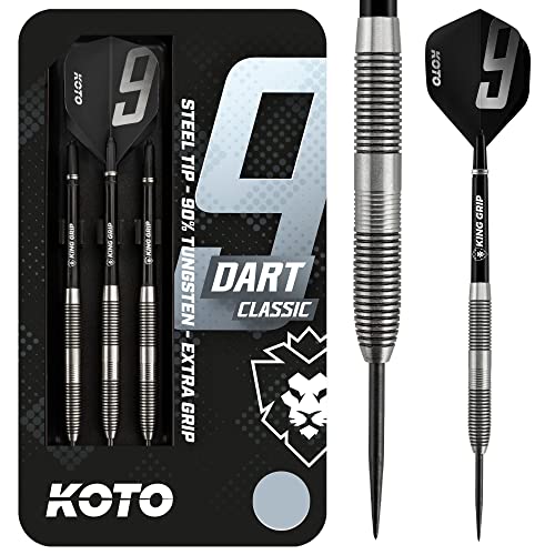 KOTO 9-Dart Classic 90% Tungsten Darts, 22 Gramm Steeltip Dartfeile aus 90% Wolfram, Profi Stahl Spitzen Dartset mit 3 Pfeile und 3 Shafts, Mit Dart Wallet von KOTO darts