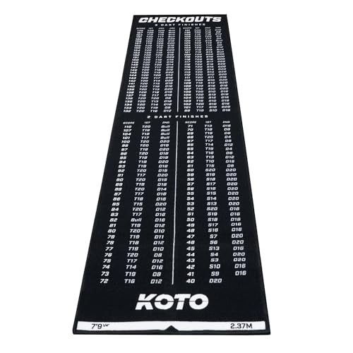 KOTO Carpet Checkout Schwarz, 237x60cm Dartmatte, Professionelle Dartmatte zum Schutz des Bodens und der Dartpfeile, Mit Score-Indikation und Oche, Die Rechenhilfe Macht Ihnen das Rechnen Einfacher! von KOTO darts