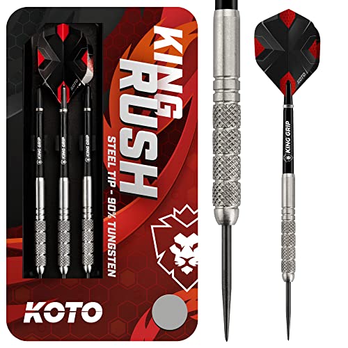 KOTO King Rush 90% Tungsten Darts, 24 Gramm Steeltip Dartfeile aus 90% Wolfram, Profi Stahl Spitzen Dartset mit 3 Pfeile und 3 Shafts, Mit Dart Wallet von KOTO darts