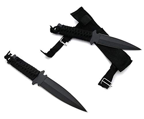 Messer-Set 2er Wurfmesser mit Etui- Black Edition- Throwing Knife 22cm - Hunting Knife - Kunai - Dolch - Einsatzmesser - Jagdmesser - Angelmesser - Messer schwarz von KS-11