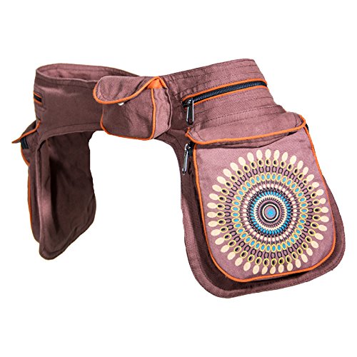 Kunst und Magie Unisex doppel Bauchtasche Sidebag Gürteltasche Festivaltasche, Farbe:Braun von KUNST UND MAGIE