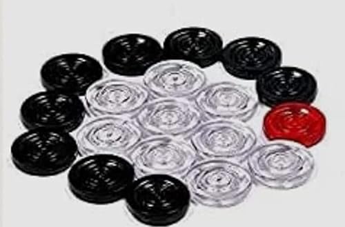Kalindri Sports Transparente Kristall-Carrom-Münzen, 6 mm (20 Stück) mit 6 mm, 2 Kunststoffklöppel und 10 g Disco-Pulver, 1 Stück von Kalindri Sports