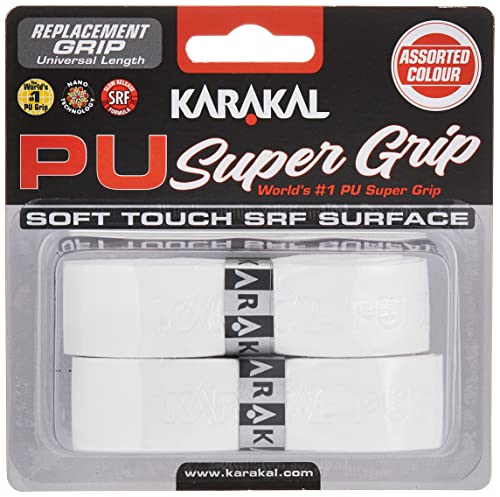 Karakal, Griffband / Griff-Tape, selbstklebend, für Badminton / Squash / Tennis / Hockey / Curling, Polyurethan, ausgezeichnete Griffigkeit, weiß, 2er-Packung von Karakal