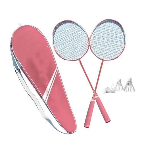 Badmintonschläger-Set, Leichte Badmintonschläger mit Federbällen für Erwachsene und Jugendliche (PINK) von Keenso