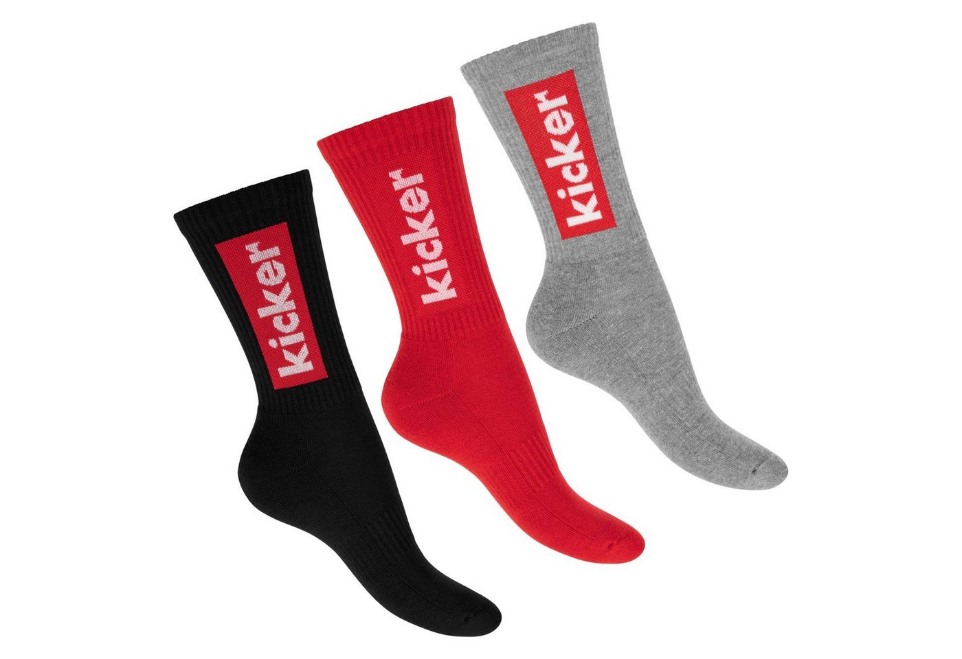 Kicker Tennissocken kicker Damen & Herren Crew Socks (3 Paar) Schwarz Rot Grau 35-38 (3-Paar) von Kicker