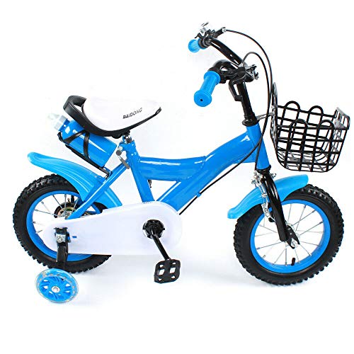 KinHall 12 Zoll Kinderfahrrad mit Hilfsrad, Anfängerfahrrad, Kinderrad für Stoßdämpfer-Fahrräder, geeignet Kinder Jungen und Mädchen, Verstellbarer Sitz (Blau) von KinHall