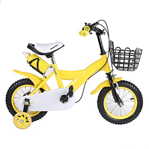 KinHall 12 Zoll Kinderfahrrad mit Hilfsrad, Anfängerfahrrad, Kinderrad für Stoßdämpfer-Fahrräder, geeignet Kinder Jungen und Mädchen, Verstellbarer Sitz (Gelb) von KinHall