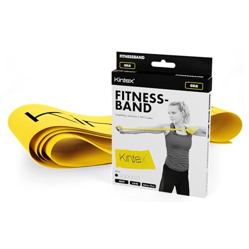 Kintex Fitnessband, 2,5 m x 15 cm, Gymnastikband in 7 Stärken, 100% Latex, transportables Trainingsband (Gelb) von Kintex