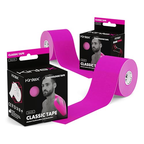 Kintex 2 Rollen Kinesiologie Tape Classic, 5 cm x 5 m, hautfreundliches & wasserfestes Kinesiologie Tape, Physio Tape, Medizinisches Tape (Pink) von Kintex