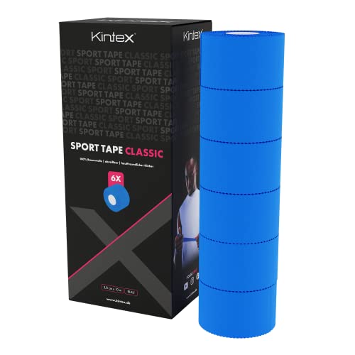 Kintex 6 Rollen Sporttape, 3,8 cm x 10 m, unelastisch, starres Tape, zur Fixierung und Stabilisierung von Gelenken, Fingertape, Tapeverband, hautfreundlich, reißbar (Blau) von Kintex