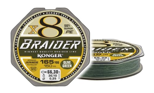 Geflochtene Schnur KONGER Braider Olive Grün 8-Fach Braided Line Angelschnur 150m 0,04mm-0,25mm (0,04mm/4,05kg) von Konger