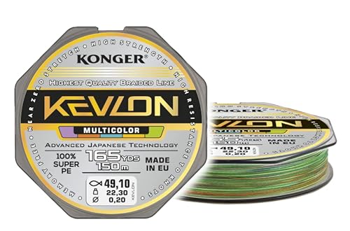 Geflochtene Schnur KONGER KEVLON Multicolor 4-Fach Braided Line Angelschnur 150m 0,12-0,25mm (0,07€/m) (0,16mm/15,90kg) von Konger