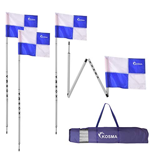 Kosma Eckflaggen-Set, faltbar, Fußball-Trainings-Eckfähnchen, Stangengröße: 1,5 m x 25 mm, mit Metallspieß und weiß/blauem Vierteltmuster, in Tragetasche, 4 Stück von Kosma
