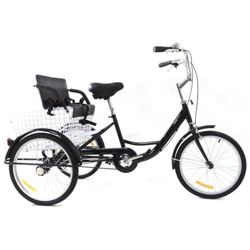 Kozivmo 20” Dreirad für Erwachsene, Trike-Fahrrad, Cruise Tricycle, Cityräder mit Kindersitz und Einkaufskorb, Einzelne Geschwindigkeit, Schwarz von Kozivmo