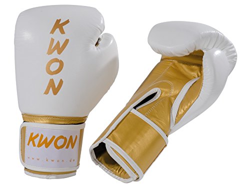 KWON® Boxhandschuhe KO Champ 10oz Gold/weiß Kickboxhandschuhe Leder von Kwon