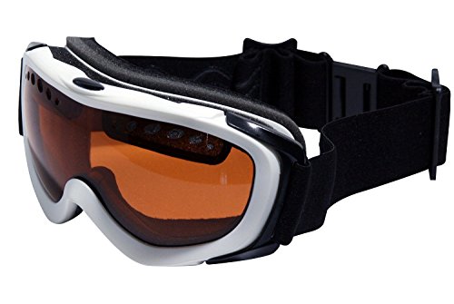 L.A. Sports Snowtec Skibrille Unisex l Größe verstellbar helmtauglich l kratzfeste Gläser UV-Schutz Anit-Fog polarisierend l weiß - orange Damen + Herren von L.A. Sports