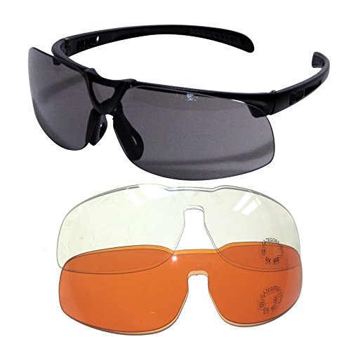 L.A. Sports Sportbrille Pro 15530 rahmenlos Sonnenbrille Outdoor Sport Freizeit l Wechselgläser dunkel orange klar UV-Schutz polarisierend schwarz Unisex Damen Herren von L.A. Sports