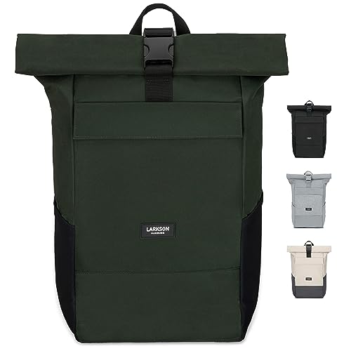 Larkson Rucksack Damen Herren Grün - No 4 - Rolltop Backpack mit Laptopfach Uni, Arbeit & Fahrrad - Großer Reiserucksack - Wasserabweisend von LARKSON