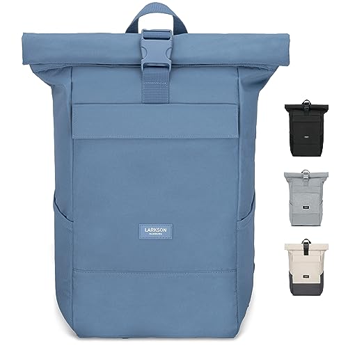 Larkson Rucksack Damen Herren Hellblau - No 4 - Rolltop Backpack mit Laptopfach Uni, Arbeit & Fahrrad - Großer Reiserucksack - Wasserabweisend von LARKSON