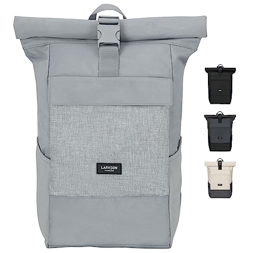 Larkson Rucksack Herren & Damen Grau - No 4 - Rolltop Backpack mit Laptopfach für Uni, Arbeit & Fahrrad - Großer Reiserucksack - Wasserabweisend von LARKSON