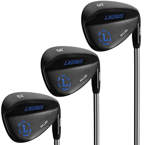 LAZRUS Premium geschmiedetes Golfkeil-Set für Herren - 52 56 60 Grad Golfkeile + gefräste Fläche für mehr Spin - Tolles Golf-Geschenk (Schwarz, 3 Keile (52,56,60) von LAZRUS GOLF