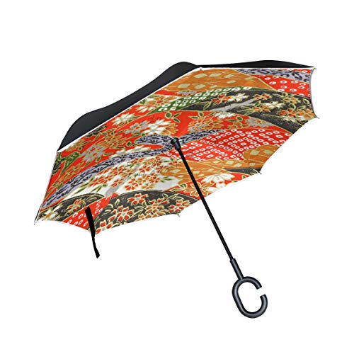 Rot Japanische Kunst Invertierter Regenschirm UV-Schutz Winddichter Umbrella Invertiert Schirm Kompakt Umkehren Schirme für Auto Jungen Mädchen Reise Strand Frauen von LDIYEU