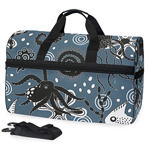 Schwarzer Tintenfisch Sporttasche Badetasche mit Schuhfach Reisetaschen Handtasche für Reisen Frauen Mädchen Männer von LDIYEU