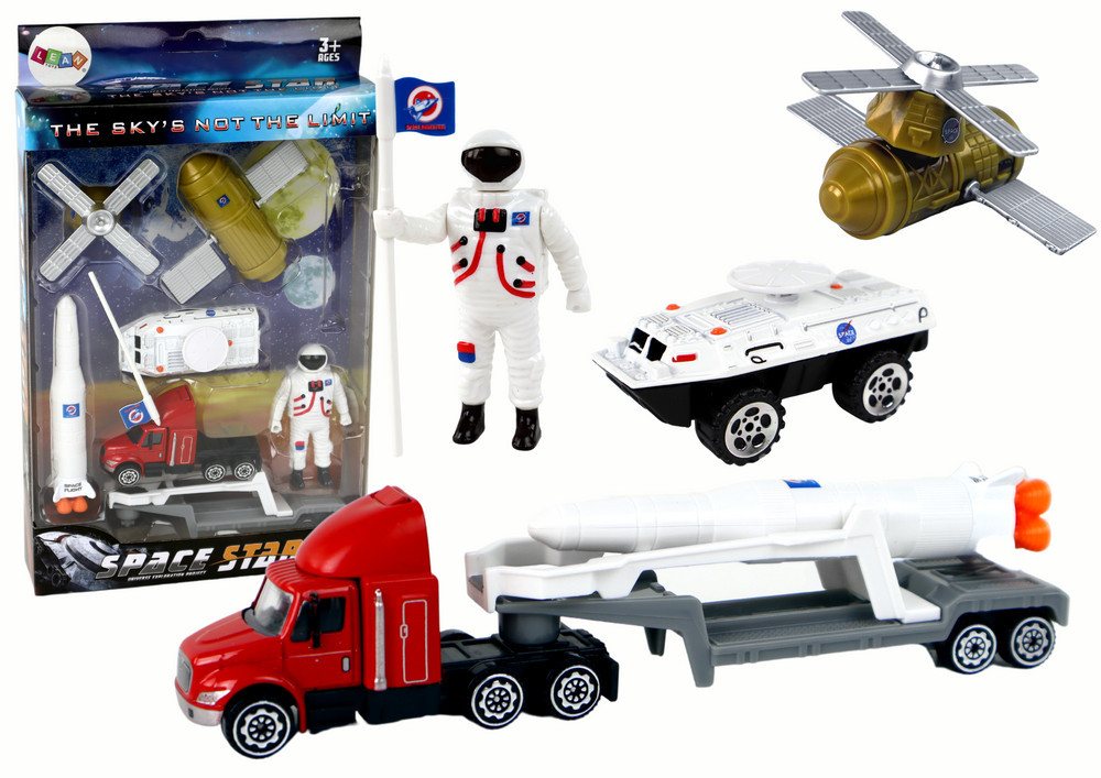 LEAN Toys Spielfigur Figurenset Space Truck Rakete Weltraumspielzeug Set Raumfahrzeug LKW von LEAN Toys