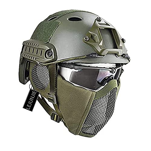 PJ Airsoft Paintball Fast Helm mit faltbarem Gehörschutz halbe Stahlnetz Maske und Brillen Set von LEJUNJIE