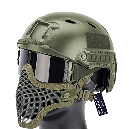 PJ Taktik Airsoft Fast Helm und Faltbare Half-Face Mesh-Maske, Schutzbrille mit 3 Farblinsen-Brille Set, für CS Hunting Paintball Shooting BB Gun von LEJUNJIE