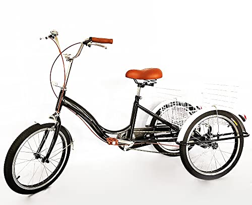 LENJKYYO Dreirad für Erwachsene 20 Zoll, Fahrrad mit Korb, 3 Rad Tricycle Dreirad für Männer, Frauen und Holunder, Schwarz, Kohlenstoffhaltiger Stahl Single Speed von LENJKYYO