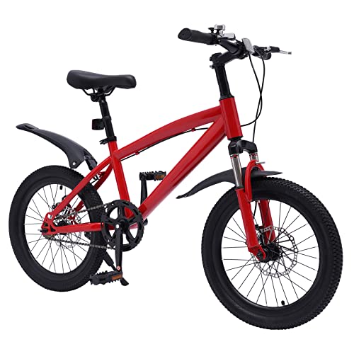 LENJKYYO Kinderfahrrad 18 Zoll, Fahrrad Outdoor für Jungen Mädchen, Kinder Fahrräder mit Scheibenbremsen & Schutzblech, Bewegung Werkzeuge für Kinder ab 8 Jahren (125-140cm) (Rot) von LENJKYYO