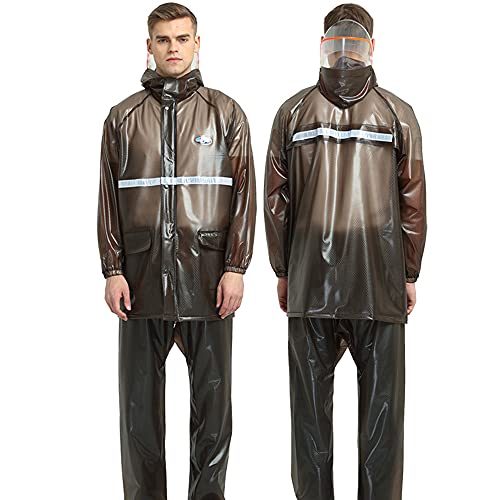 LGESR Ultraleichter Regenanzug für Herren Damen, Wasserdichter Kapuzen-Regenmantel mit Reflektierenden Streifen, Zweiteilige Regenbekleidung (Jacke & Hosenanzug) (Color : Dunkelgrau, Size : XXL) von LGESR